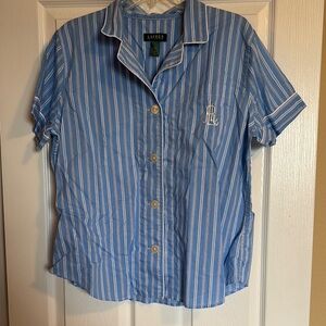 Lauren Ralph Lauren Blue and White Striped Pajama Set